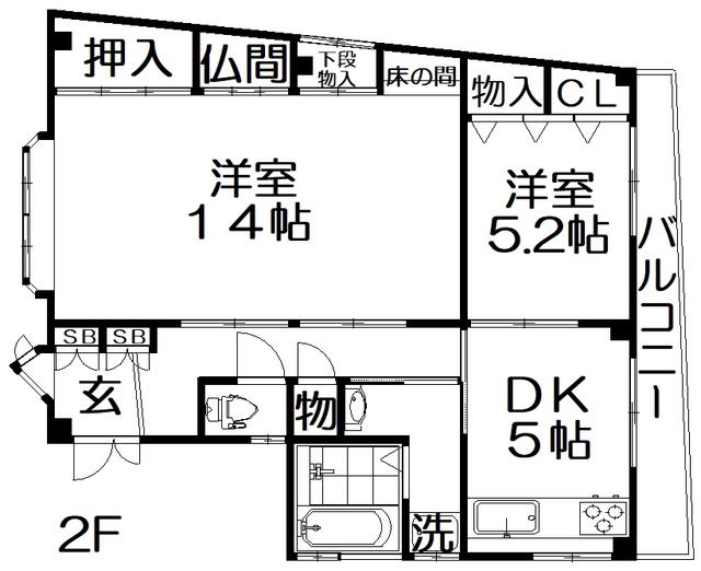 LA LUCE高柳(2DK/2階)の間取り写真