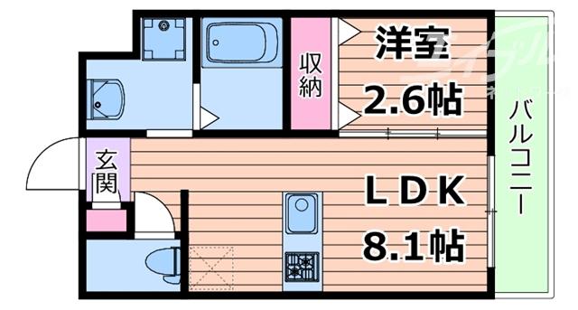 リアコート千里丘Iサウス(1LDK/2階)の間取り写真