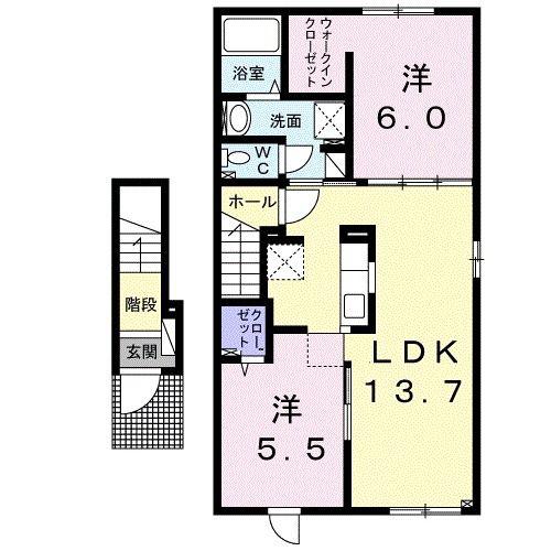 プレッスィーズ ルブニール(2LDK/2階)の間取り写真