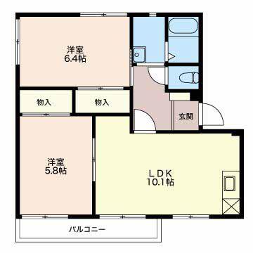 グリンピア宇頭B(2LDK/1階)の間取り写真