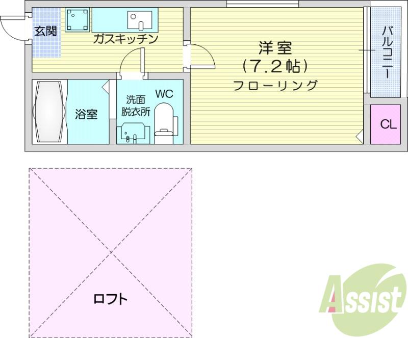 ドゥマンベルⅢ(1K/2階)の間取り写真