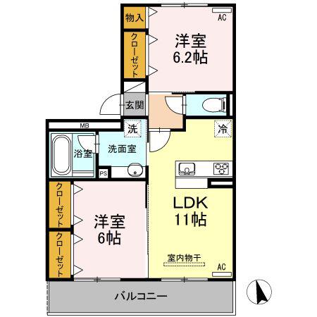 ディライト(2LDK/2階)の間取り写真