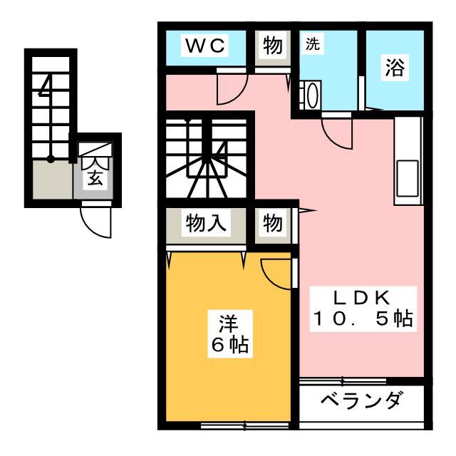 ツインシティー大池 B棟(1LDK/2階)の間取り写真