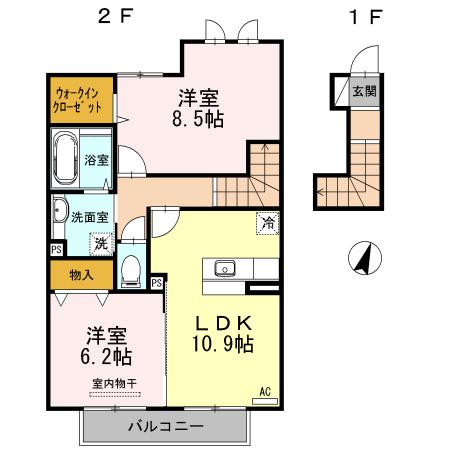 メルヴェーユ B(2LDK/2階)の間取り写真