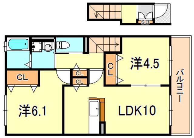 サンスーシー A棟(2LDK/2階)の間取り写真