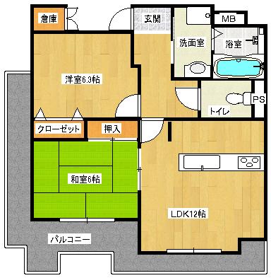 うらら館 託麻(2LDK/4階)の間取り写真