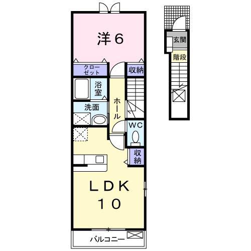 ドムス広面(1LDK/2階)の間取り写真