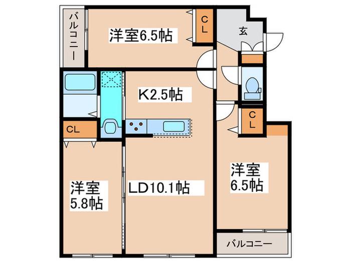 メニーズコート北園プレミア(3LDK/1階)の間取り写真