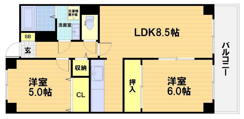 スカイビュー東土川(2LDK/7階)の間取り写真
