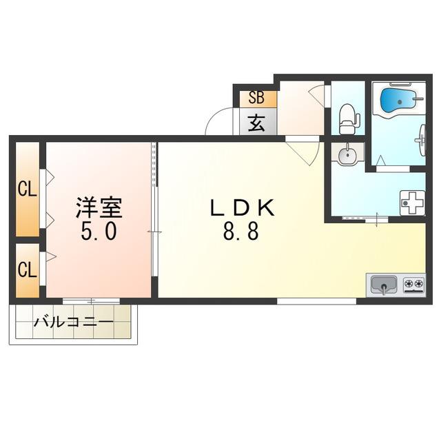 ESPACIO(1LDK/2階)の間取り写真
