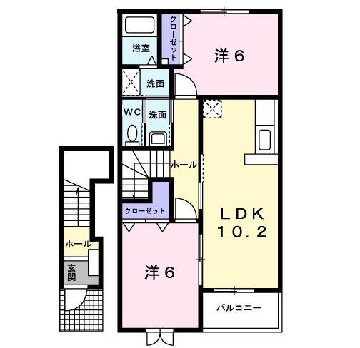 プロムナード D(2LDK/2階)の間取り写真