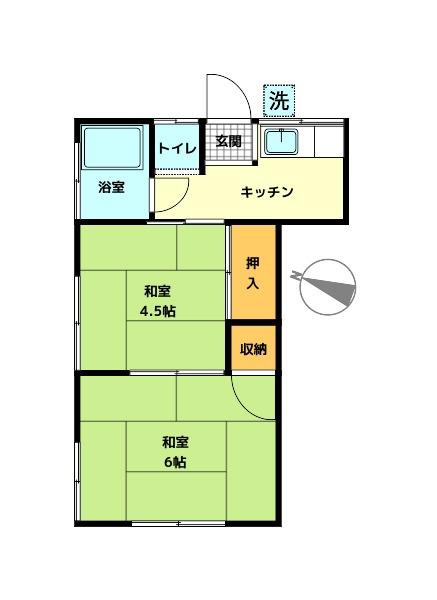 向陽荘(2K/2階)の間取り写真