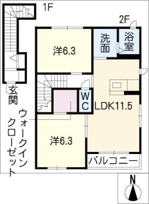 タウン美清 A棟(2LDK/2階)の間取り写真