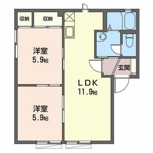 グリーンロード B(2LDK/1階)の間取り写真