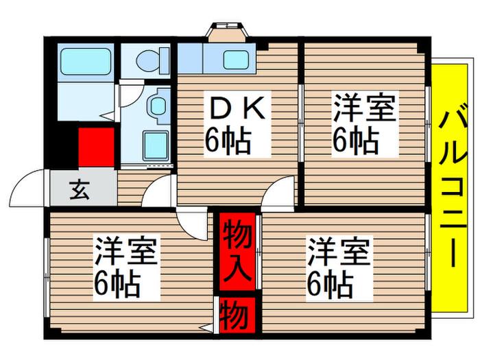 フロイデガルテンB(3DK/2階)の間取り写真