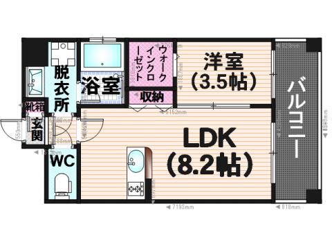 ブランニューデイ高宮(1LDK/11階)の間取り写真