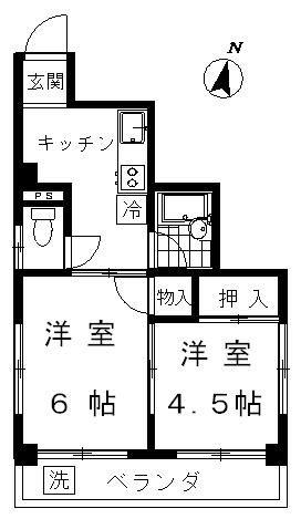 フルハウス(2K/2階)の間取り写真