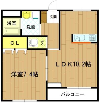 ブザービート(1LDK/2階)の間取り写真