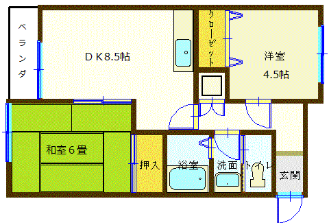 シェトワB棟(2DK/1階)の間取り写真