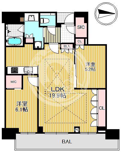 グランドメゾン新梅田タワー THE CLUB RESIDENCE(2LDK/31階)の間取り写真