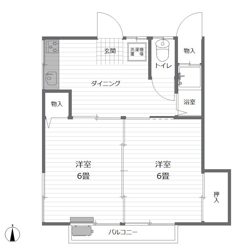 楓青山ハイツB(2DK/2階)の間取り写真