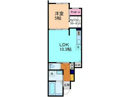 HELIOS中川原(1LDK/1階)の間取り写真