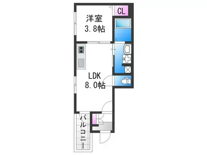 ローズガーデン矢田II(1LDK/2階)の間取り写真