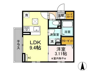 コンフォート北綾瀬(1LDK/1階)の間取り写真
