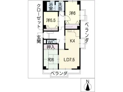 第3栄和マンション(3LDK/2階)の間取り写真