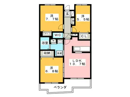 アステリ与野本町弐番館(3LDK/4階)の間取り写真