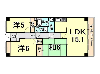 武庫之荘グリーンマンション(3LDK/4階)の間取り写真