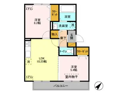 ＪＲ内房線 五井駅 バス乗車時間：11分 最寄りバス停で下車 徒歩6分 3階建 築8年(2LDK/2階)の間取り写真