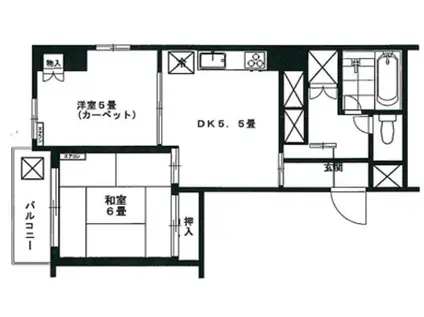 ライオンズマンション三田(2DK/10階)の間取り写真