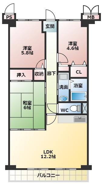 ボヌール錦織公園(3LDK/1階)の間取り写真