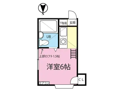 ヒルクレスト(ワンルーム/2階)の間取り写真