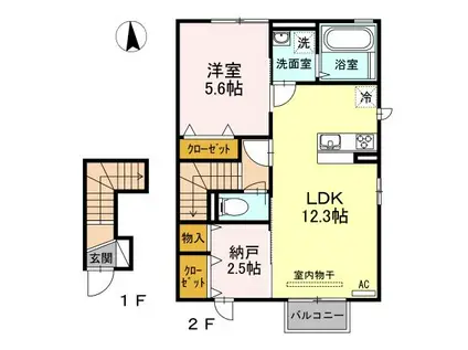 セジュール白石 A(1LDK/2階)の間取り写真