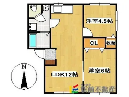 グリーンハイツ塚崎B(2LDK/1階)の間取り写真