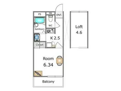 SOPHIA TWIN LEAF(1K/2階)の間取り写真