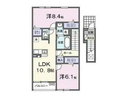 ヴィラ カレントB(2LDK/2階)の間取り写真