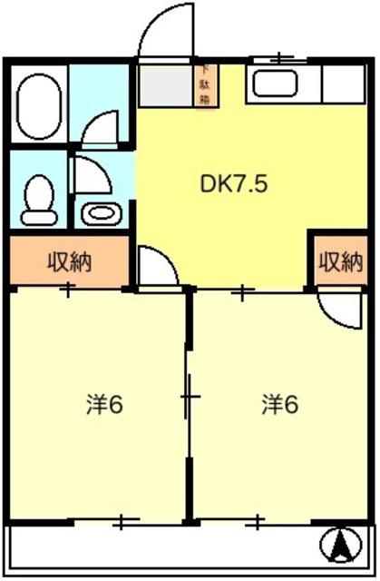 T-NET コーポサンフラワー(2DK/2階)の間取り写真