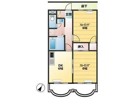 ロイヤルハイムII(2DK/1階)の間取り写真
