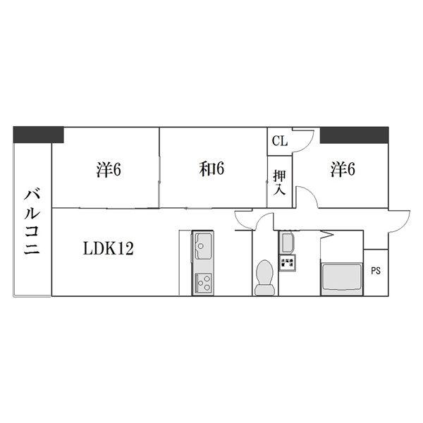 LONE STAR 茶屋ヶ坂(3LDK/2階)の間取り写真