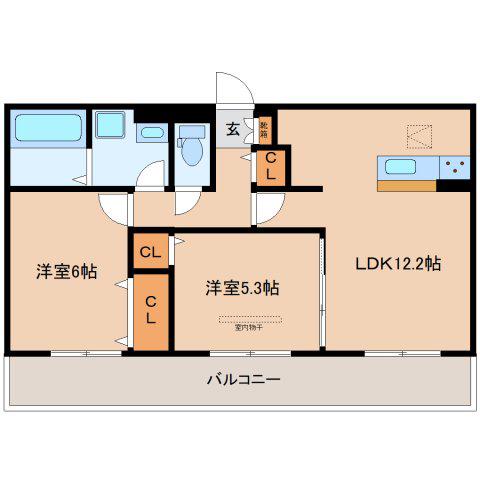 カーサ王寺(2LDK/1階)の間取り写真