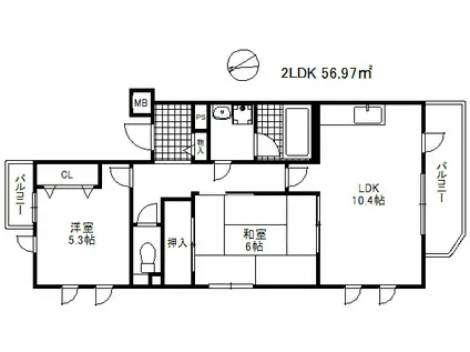 アゼリア六甲(2LDK/3階)の間取り写真