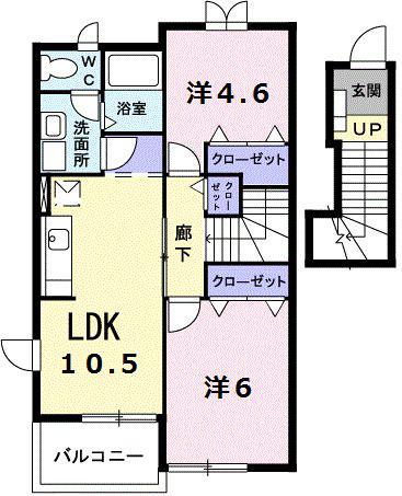 サウスウィンド(2LDK/2階)の間取り写真