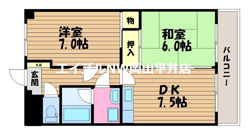 アリアE(2DK/3階)の間取り写真