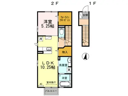 ボナールB棟(1LDK/2階)の間取り写真