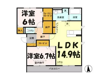 PENNY LANE A(2LDK/2階)の間取り写真