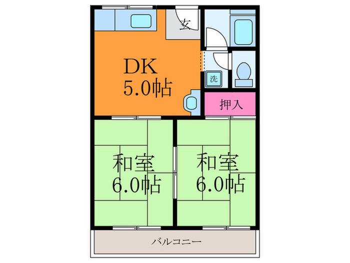 第2英興荘(2DK/2階)の間取り写真