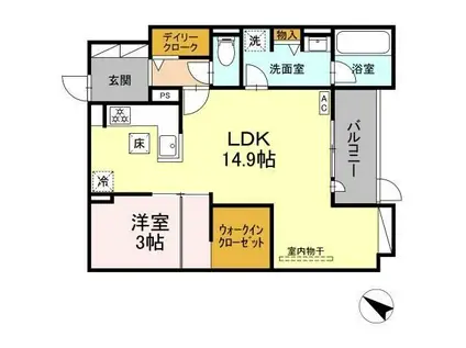 EUZAK RESIDENCE GIFU ウエストユーザックレジデン(1LDK/1階)の間取り写真